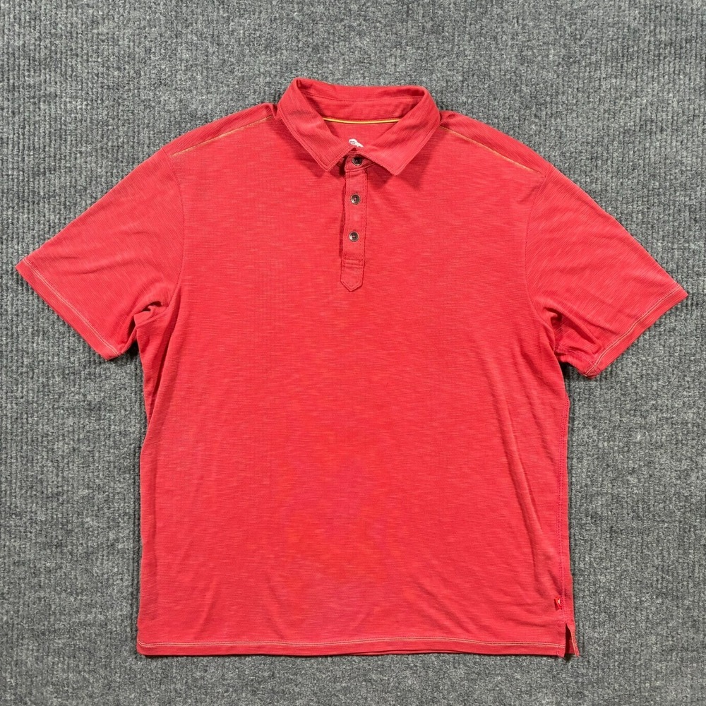 Tommy Bahama Mens Polo Shirt Large Red Heather Short Sleeve Basic Golf Casual